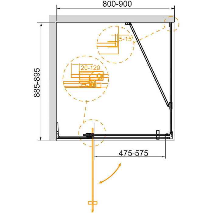 Душевой уголок Cezares Slider 90x90 SLIDER-AH-1-90-80/90-GRIGIO-BORO золото брашированное стекло серое