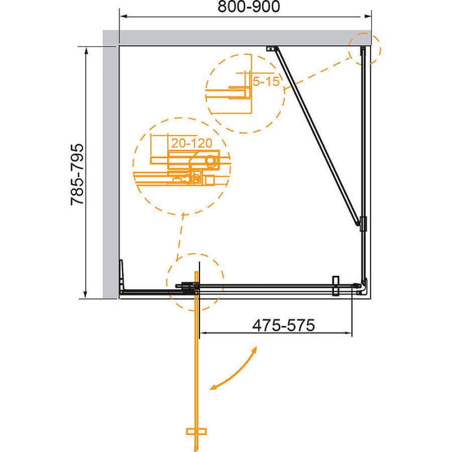 Душевой уголок Cezares Slider 90x80 SLIDER-AH-1-80-80/90-C-GM оружейная сталь стекло прозрачное