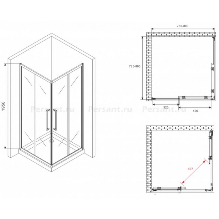 Душевой уголок Abber Schwarzer Diamant 80x80 AG02080H профиль Хром стекло прозрачное