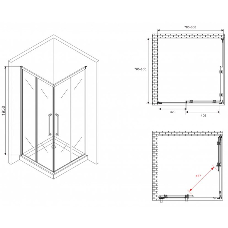 Душевой уголок Abber Schwarzer Diamant 80x80 AG02080MH профиль Хром стекло матовое