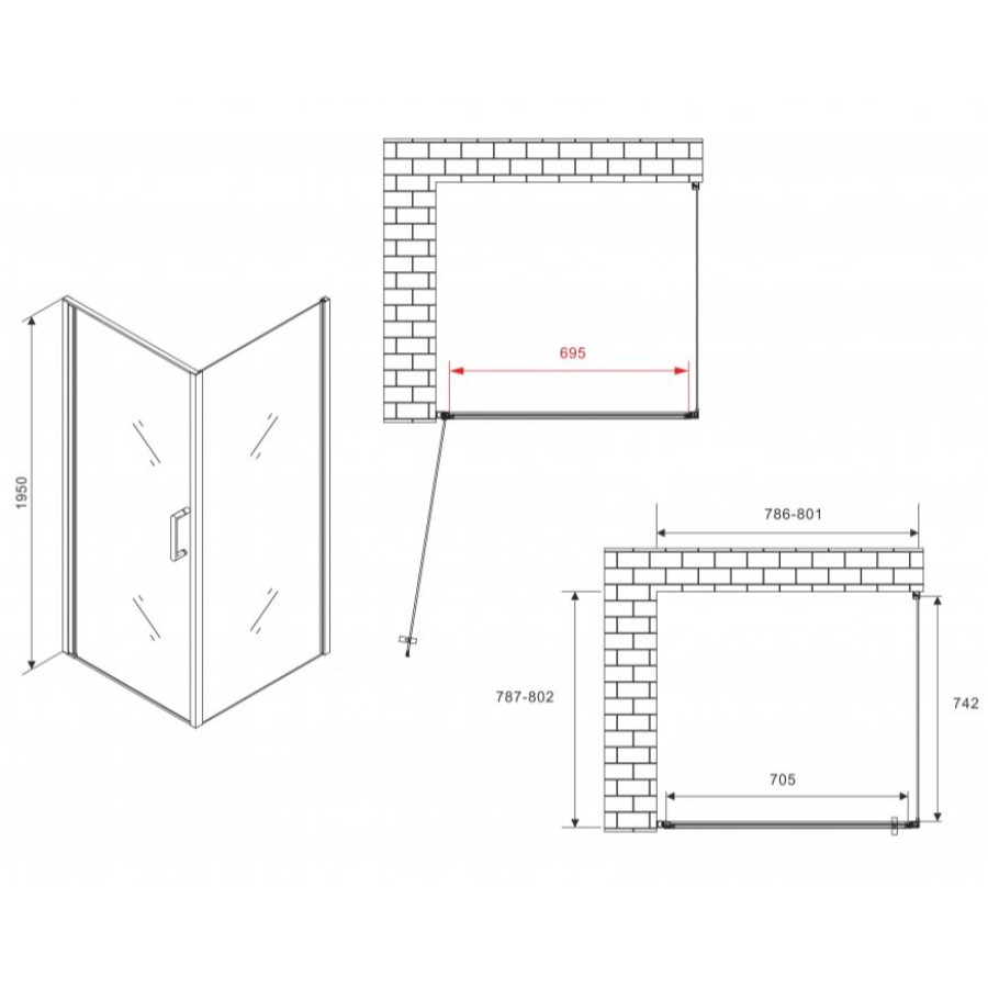 Душевой уголок Abber Sonnenstrand 80x80 AG04080-S80 профиль Хром стекло прозрачное