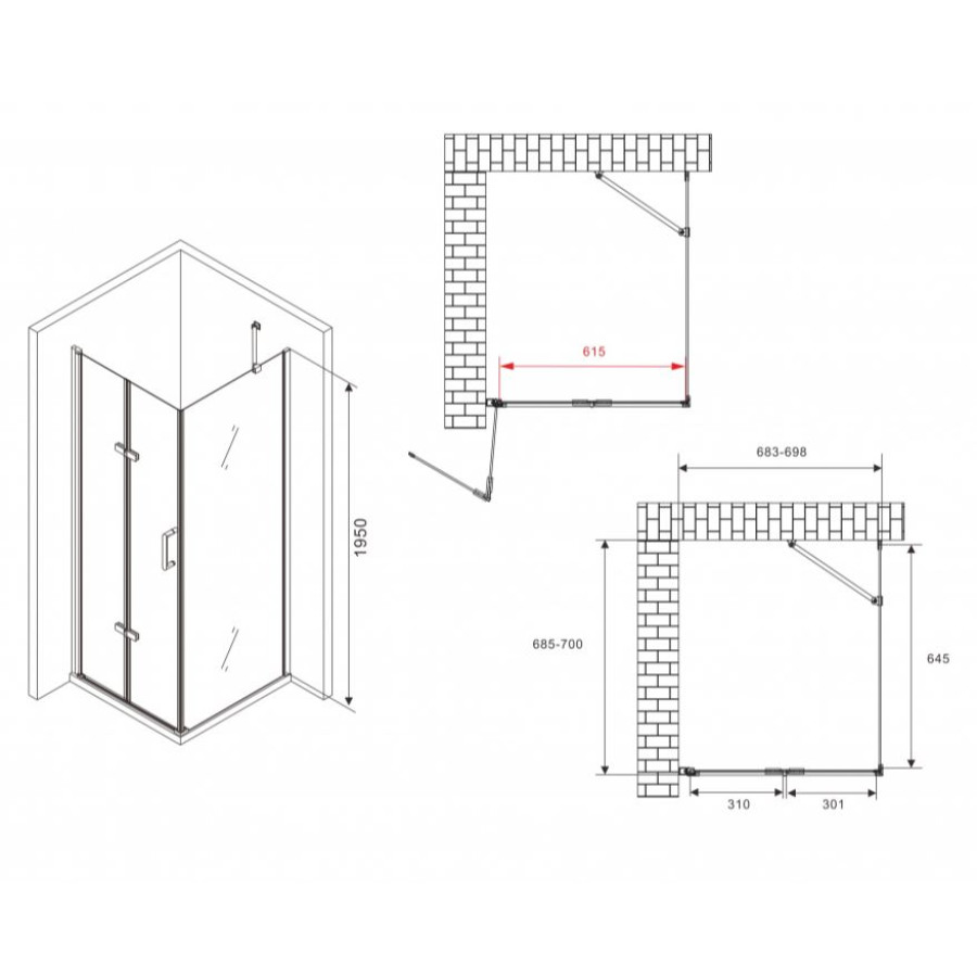 Душевой уголок Abber Zart 70x70 AG08070P-S71 профиль Хром стекло прозрачное