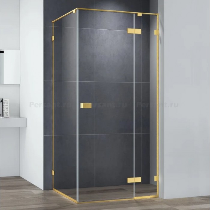 Душевой уголок Cezares Bellagio 100x90 BELLAGIO-AH-1-100/90-C-BORO золото брашированное стекло прозрачное