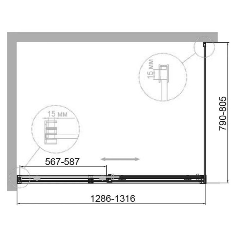 Душевой уголок Cezares Duet 130x80 DUET SOFT-M-AH-1-130/80-C-Cr профиль хром стекло прозрачное