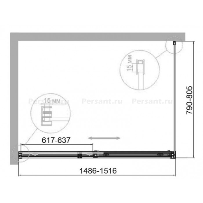 Душевой уголок Cezares Duet 150x80 DUET SOFT-M-AH-1-150/80-C-Cr профиль хром стекло прозрачное