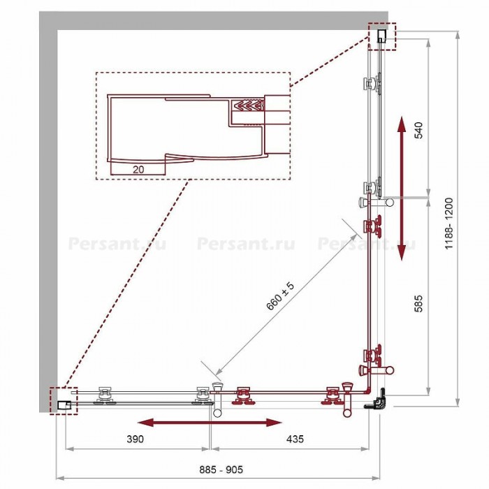 Душевой уголок BelBagno Uno 120x90 UNO-195-AH-2-120/90-P-Cr профиль хром стекло рифленое