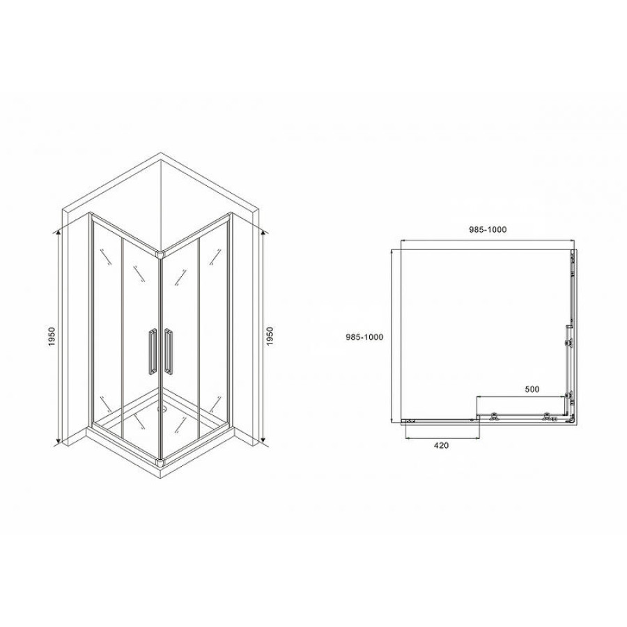 Душевой уголок Abber Schwarzer Diamant 100x100 AG02100H профиль Хром стекло прозрачное