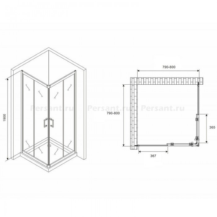Душевой уголок Abber Schwarzer Diamant 80x80 AG020805 профиль хром стекло прозрачное