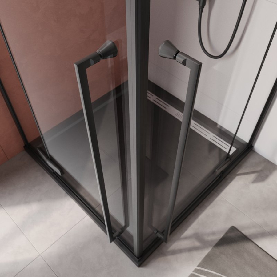Душевой уголок Cezares Liner 90x90 LINER-A-2-90-C-NERO профиль черный, стекло прозрачное