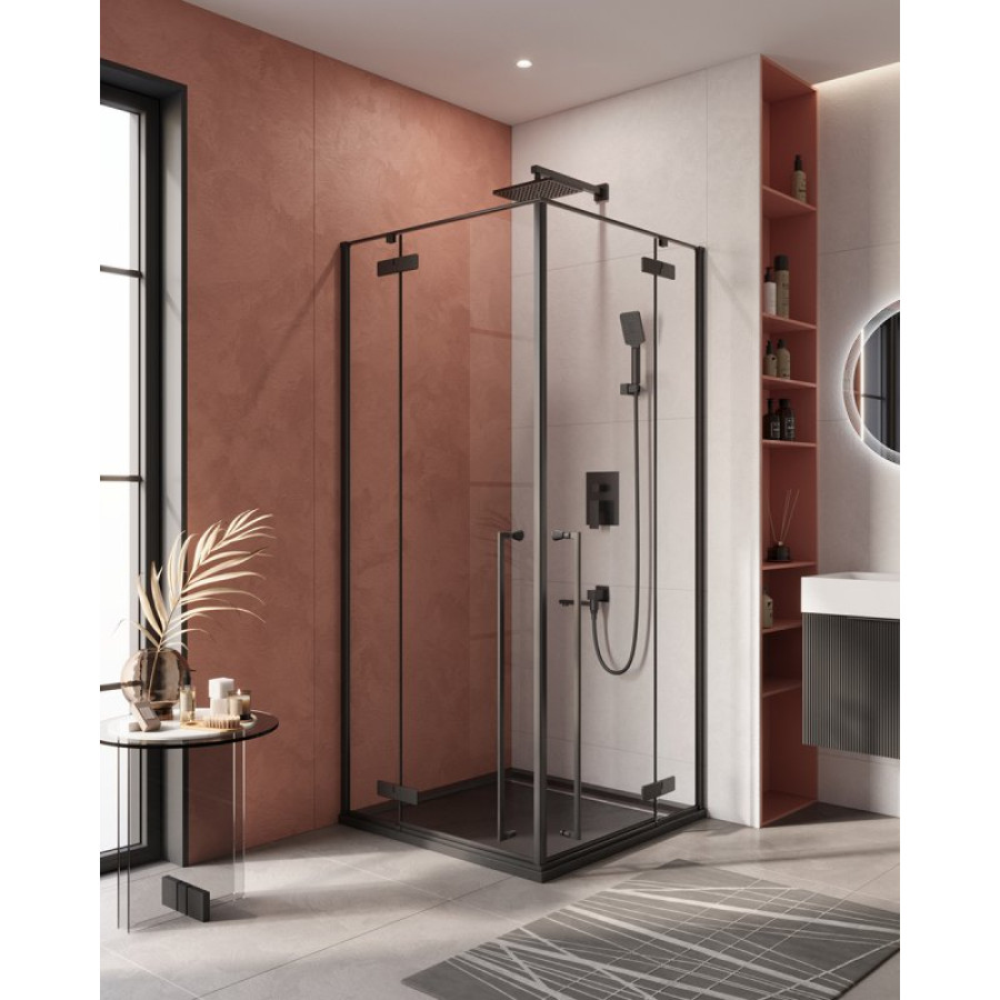 Душевой уголок Cezares Liner 90x90 LINER-A-2-90-C-NERO профиль черный, стекло прозрачное
