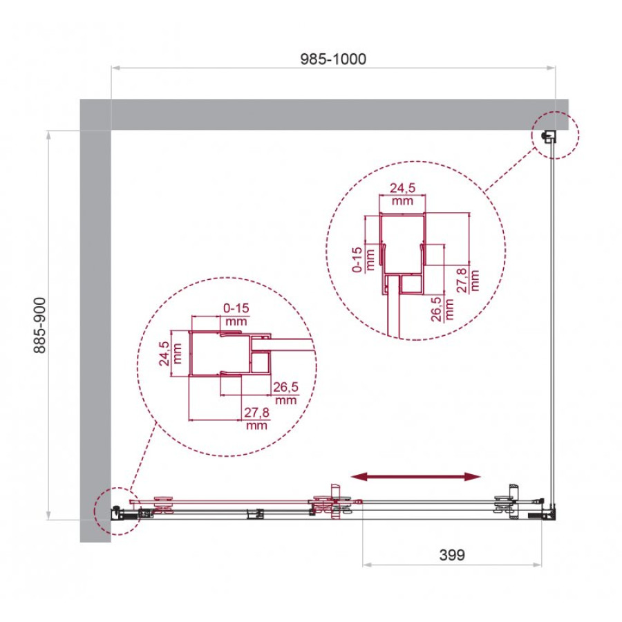 Душевой уголок BelBagno Luce 100х90 LUCE-AH-1-100/90-C-Cr профиль хром стекло прозрачное