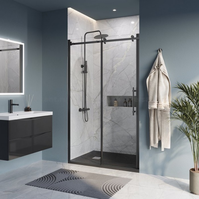 Душевая дверь BelBagno Marino 120 MARINO-BF-1-120-C-Nero профиль черный стекло прозрачное