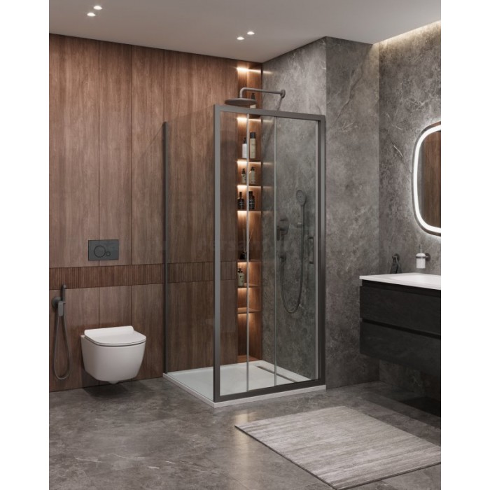 Душевой уголок Cezares Molveno 100x90 MOLVENO-AHF-31-100/90-C-GM-IV оружейная сталь стекло прозрачное