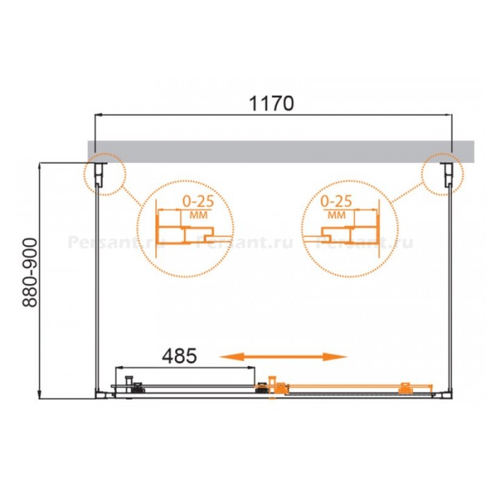 Душевой уголок Cezares Molveno 120x90 MOLVENO-AH-12-120/90-C-BORO-IV золото брашированное стекло прозрачное