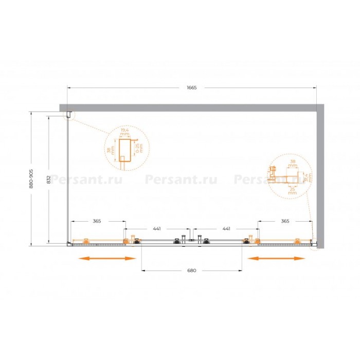 Душевой уголок Cezares Molveno 170x90 MOLVENO-AH-2/1-170/90-C-BORO-IV золото брашированное стекло прозрачное