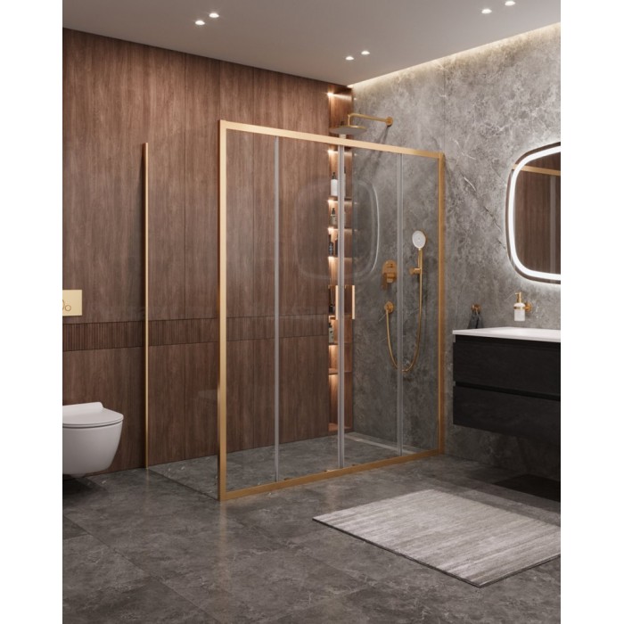 Душевой уголок Cezares Molveno 170x90 MOLVENO-AH-2/1-170/90-C-BORO-IV золото брашированное стекло прозрачное