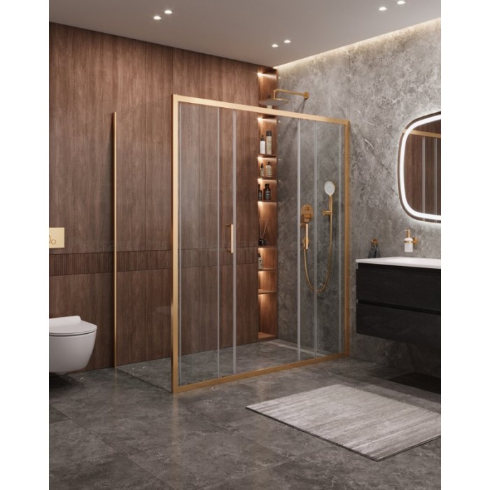 Душевой уголок Cezares Molveno 170x90 MOLVENO-AH-2/1-170/90-C-BORO-IV золото брашированное стекло прозрачное
