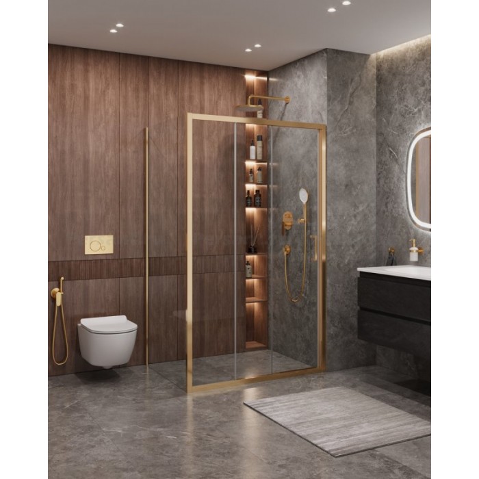 Душевой уголок Cezares Molveno 120x90 MOLVENO-AHF-31-120/90-C-BORO-IV золото брашированное стекло прозрачное