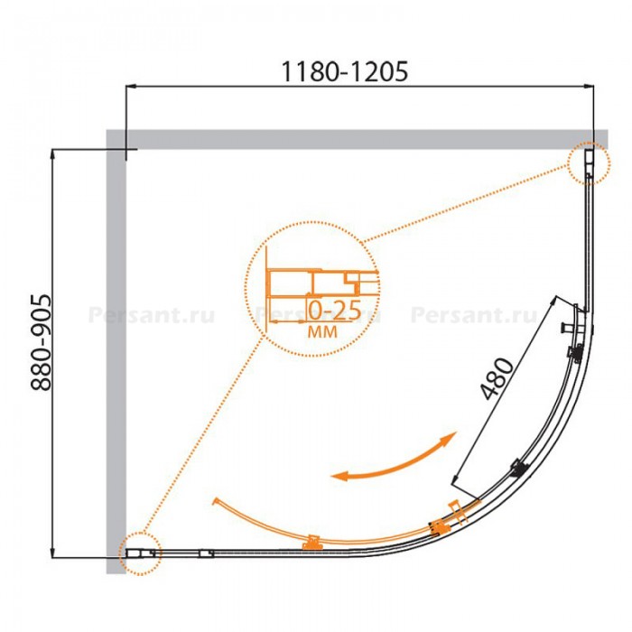 Душевой уголок Cezares Molveno 120x90 MOLVENO-RH-1-120/90-C-BORO-IV золото брашированное стекло прозрачное