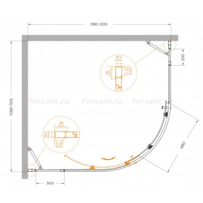 Душевой уголок Cezares Molveno 120x110 MOLVENO-RH-11-120/110-C-BORO-IV золото брашированное стекло прозрачное