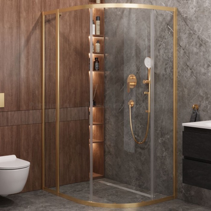 Душевой уголок Cezares Molveno 110x90 MOLVENO-RH-1-110/90-C-BORO-IV золото брашированное стекло прозрачное