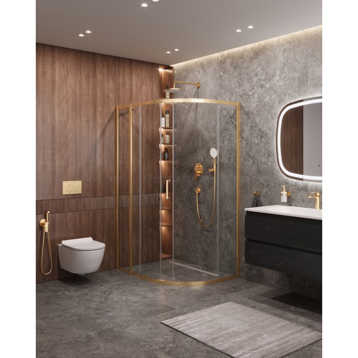 Душевой уголок Cezares Molveno 110x90 MOLVENO-RH-1-110/90-C-BORO-IV золото брашированное стекло прозрачное