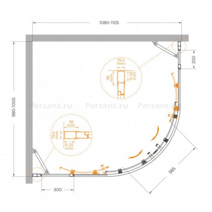 Душевой уголок Cezares Molveno 110х100 MOLVENO-RH-22-110/100-P-Cr профиль хром стекло рифленое