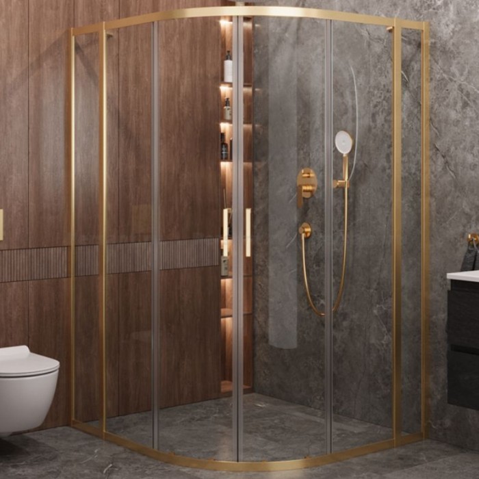 Душевой уголок Cezares Molveno 120х110 MOLVENO-RH-22-120/110-C-BORO-IV золото брашированное стекло прозрачное