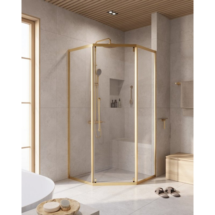 Душевой уголок Cezares Relax-304 100x100 RELAX-304-P-1-100-C-BORO брашированное золото, стекло прозрачное
