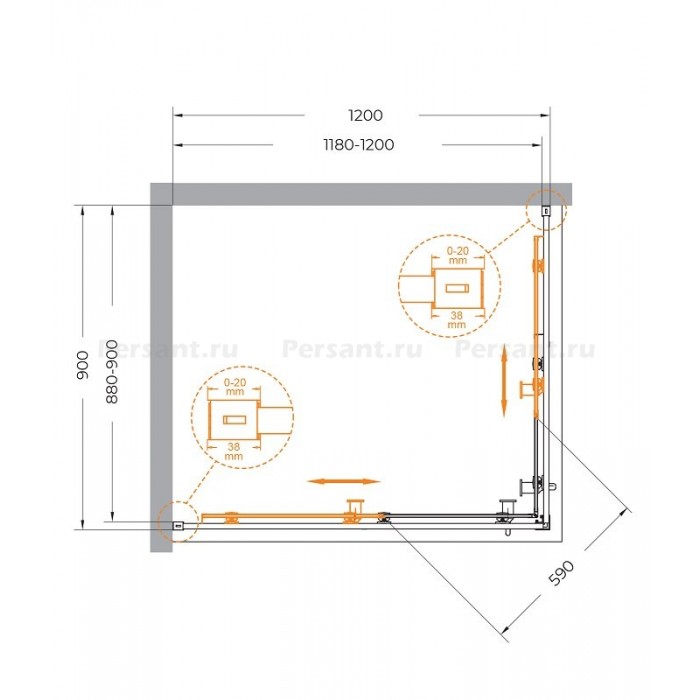 Душевой уголок Cezares Relax-304 120x90 RELAX-304-AH-2-120/90-C-BORO брашированное золото, стекло прозрачное