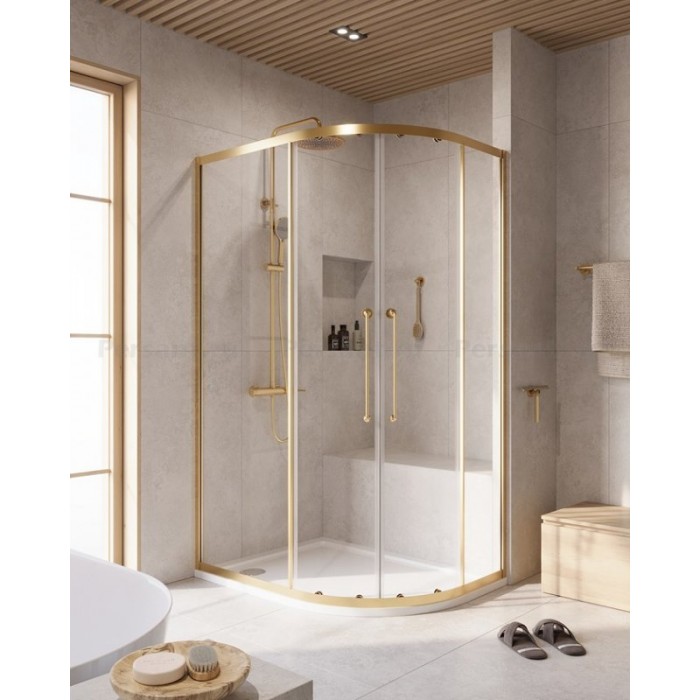 Душевой уголок Cezares Relax-304 120x90 RELAX-304-RH-2-120/90-C-BORO брашированное золото, стекло прозрачное