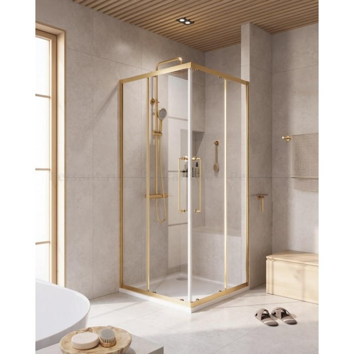 Душевой уголок Cezares Relax-304 100x100 RELAX-304-A-2-100-C-BORO брашированное золото, стекло прозрачное