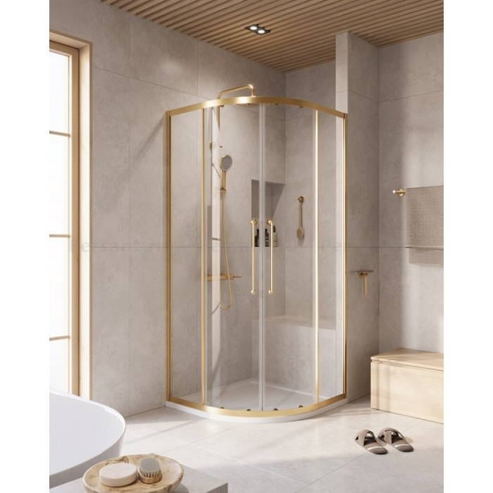 Душевой уголок Cezares Relax-304 100x100 RELAX-304-R-2-100-C-BORO брашированное золото, стекло прозрачное