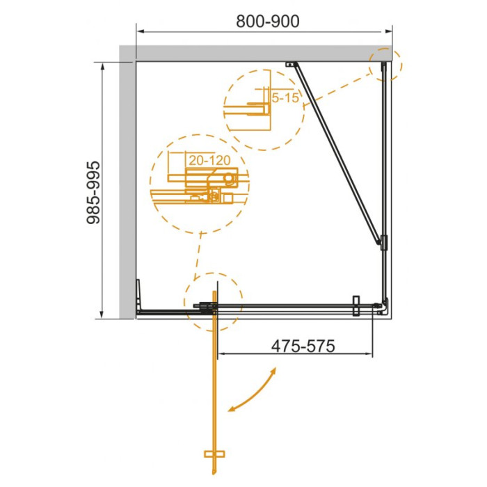 Душевой уголок Cezares Slider 90x100 SLIDER-AH-1-100-80/90-GRIGIO-GM оружейная сталь стекло серое