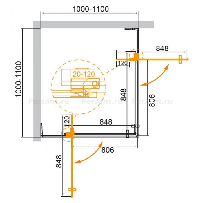 Душевой уголок Cezares Slider 105x105 SLIDER-A-2-100/110-C-NERO профиль черный стекло прозрачное
