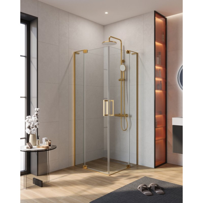 Душевой уголок Cezares Slider 85x85 SLIDER-A-2-80/90-C-BORO золото брашированное стекло прозрачное