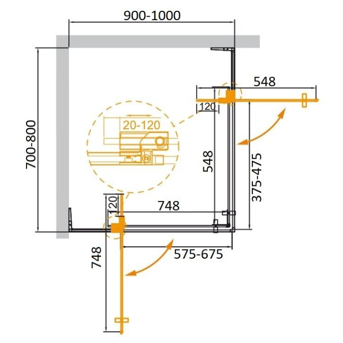 Душевой уголок Cezares Slider 75x95 SLIDER-AH-2-70/80-90/100-GRIGIO-NERO профиль черный стекло серое