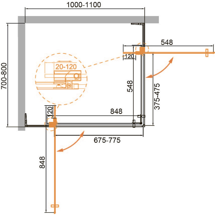 Душевой уголок Cezares Slider 75x105 SLIDER-AH-2-70/80-100/110-C-GM оружейная сталь стекло прозрачное