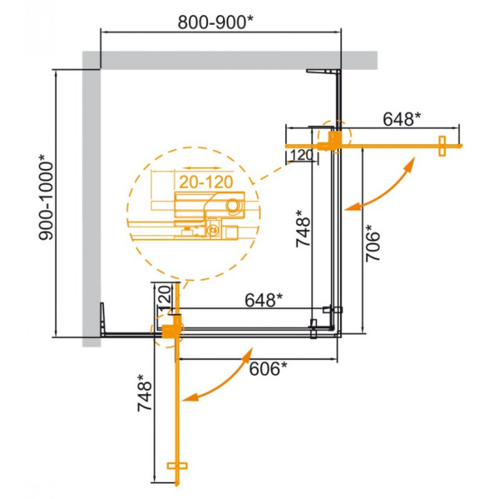 Душевой уголок Cezares Slider 85x95 SLIDER-AH-2-80/90-90/100-C-Cr профиль хром стекло прозрачное