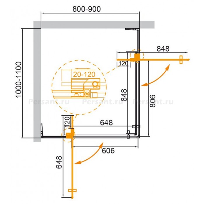 Душевой уголок Cezares Slider 85x105 SLIDER-AH-2-80/90-100/110-C-BORO золото брашированное стекло прозрачное