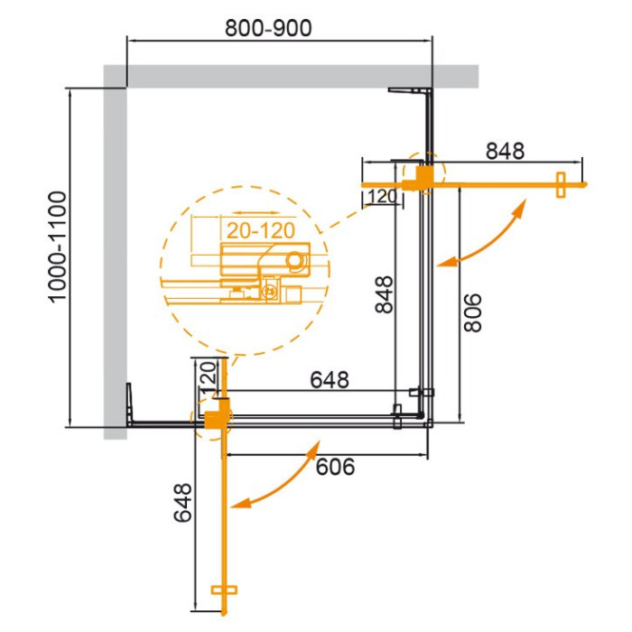 Душевой уголок Cezares Slider 85x105 SLIDER-AH-2-80/90-100/110-C-Cr профиль хром стекло прозрачное