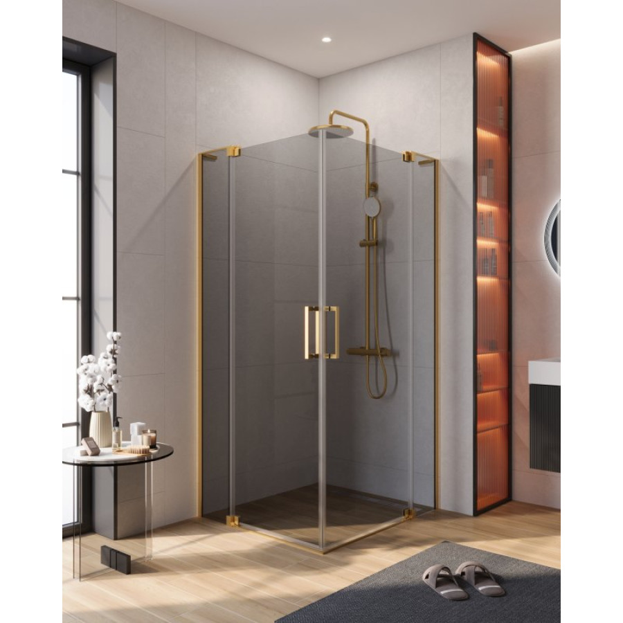 Душевой уголок Cezares Slider 75x85 SLIDER-AH-2-70/80-80/90-GRIGIO-BORO золото брашированное стекло серое