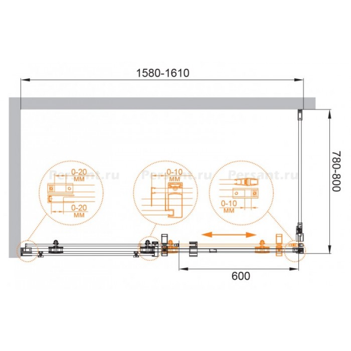 Душевой уголок Cezares Stylus-M 160x80 STYLUS-O-M-AH-1-160/80-C-Cr профиль хром стекло прозрачное