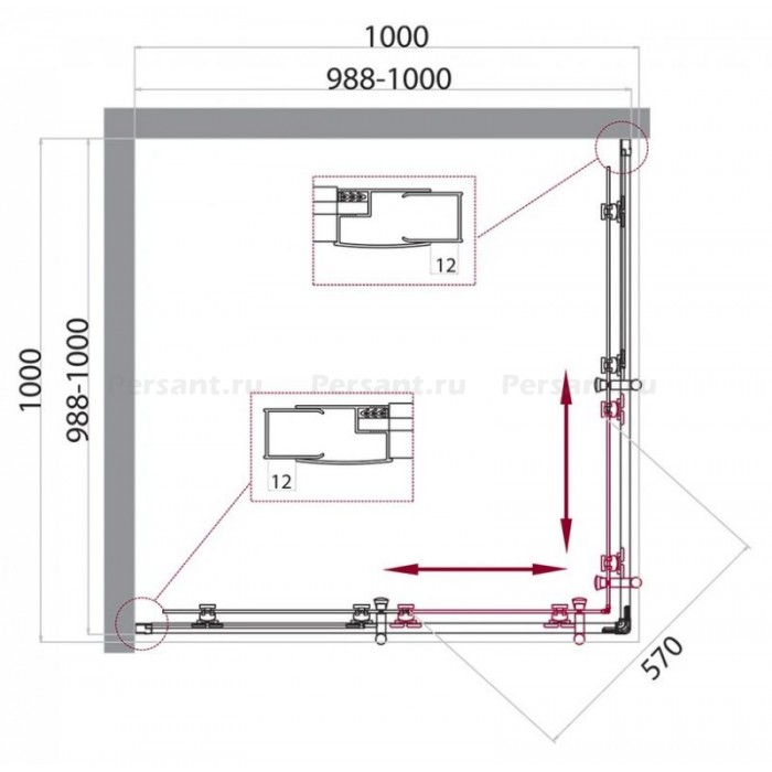 Душевой уголок BelBagno Uno 100x100 UNO-195-A-2-100-C-Nero профиль черный стекло прозрачное