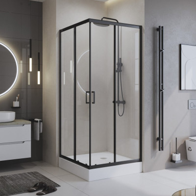 Душевой уголок BelBagno Uno 100x100 UNO-195-A-2-100-C-Nero профиль черный стекло прозрачное