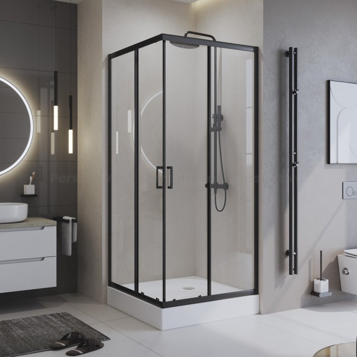Душевой уголок BelBagno Uno 100x100 UNO-195-A-2-100-C-Nero профиль черный стекло прозрачное
