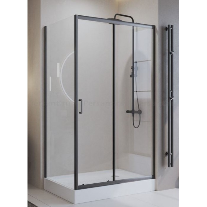 Душевой уголок BelBagno Uno 120х80 UNO-195-AH-1-120/80-C-Nero профиль черный стекло прозрачное