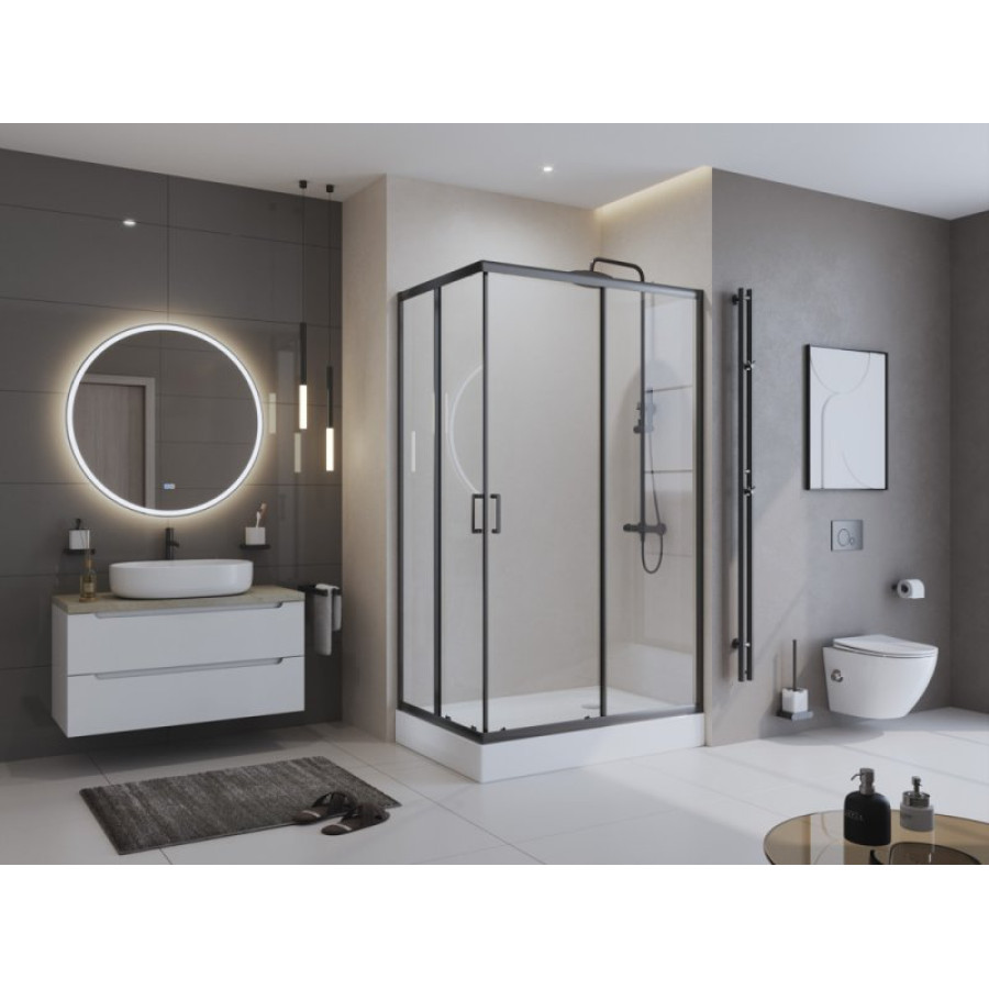 Душевой уголок BelBagno Uno 120х100 UNO-195-AH-2-120/100-C-Nero профиль черный стекло прозрачное