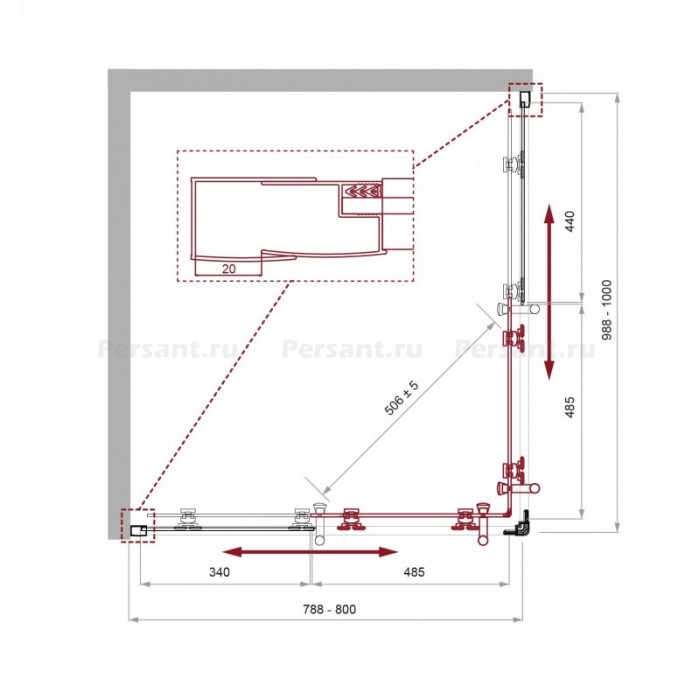 Душевой уголок BelBagno Uno 100x80 UNO-195-AH-2-100/80-P-Cr профиль хром стекло рифленое