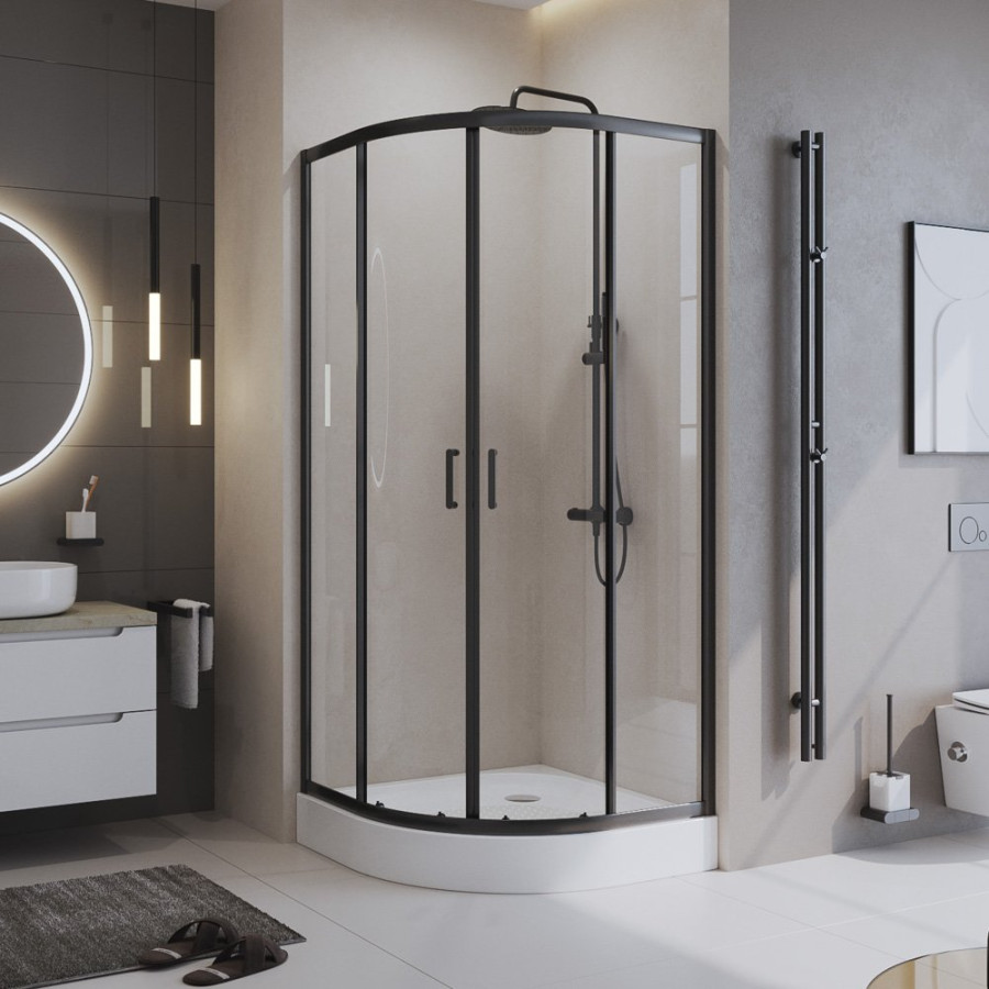 Душевой уголок BelBagno Uno 90х90 UNO-195-R-2-90-C-Nero профиль черный стекло прозрачное